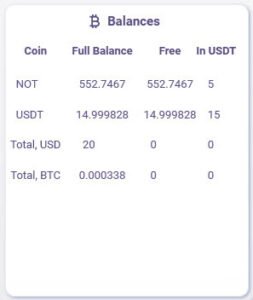 Balances block for crypto bot